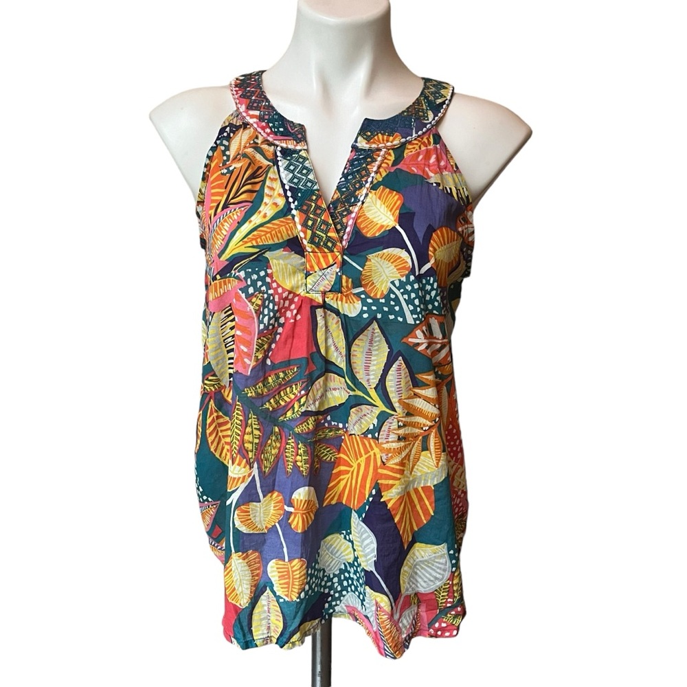Cynthia Rowley Tropical Print Lightweight Cotton Racerback Tank Top, Sz S